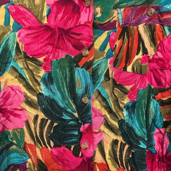 Vintage Pink and Green Floral Button Down Shirt Medium - Picture 2 of 5